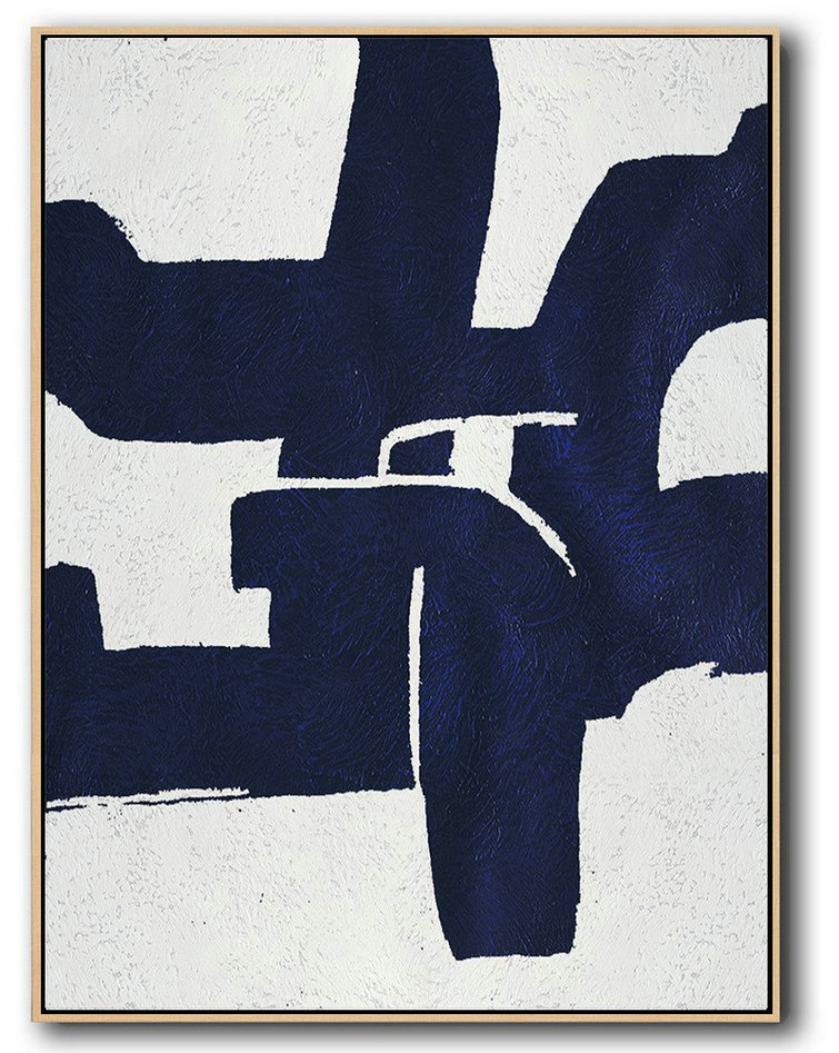 Extra Large Canvas Art,Buy Hand Painted Navy Blue Abstract Painting Online,Big Art Canvas